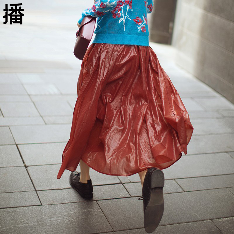 播无袖长裙2023年秋季新款个性圆领高腰拼接伞型裙摆桔梗连衣裙女