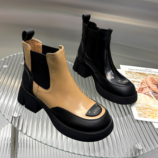 山山2025秋季平底显脚小马丁靴女切尔西短靴英伦风真皮新款瘦瘦靴
