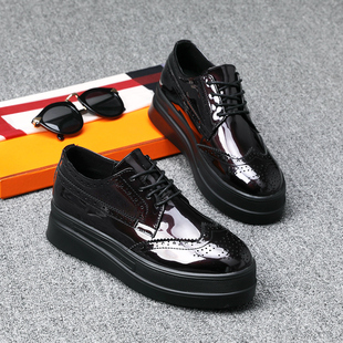 正品山山女鞋2025秋季新款真皮厚底松糕鞋英伦风布洛克休闲单鞋女