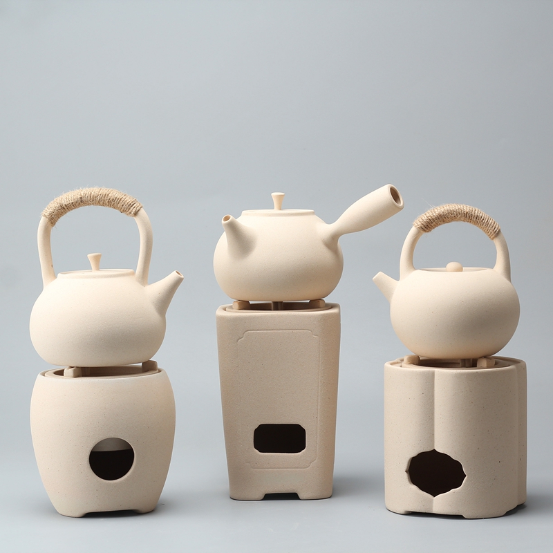 原矿白泥围炉煮茶炉酒精炉套装 复古温茶器 工夫煮茶壶侧把壶手工