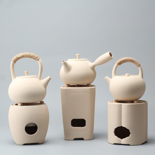 原矿白泥围炉煮茶炉酒精炉套装 复古温茶器 工夫煮茶壶侧把壶手工