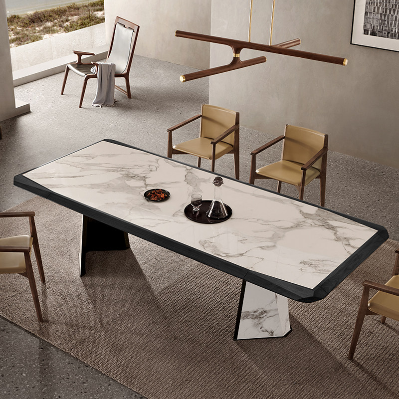 十号巷意式极简白蜡木大户型别墅岩板餐桌餐厅设计师长方形饭桌