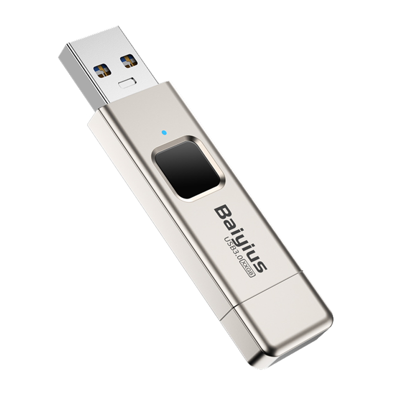 百艺128GB指纹加密u盘手机电脑两用U盘typec高速USB3.0商务办公双接口银行财务防丢失安全优盘适用于华为小米