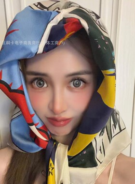 【对字母】欧美风撞色漫画真丝方巾几何送礼装饰丝巾桑蚕丝90抹胸
