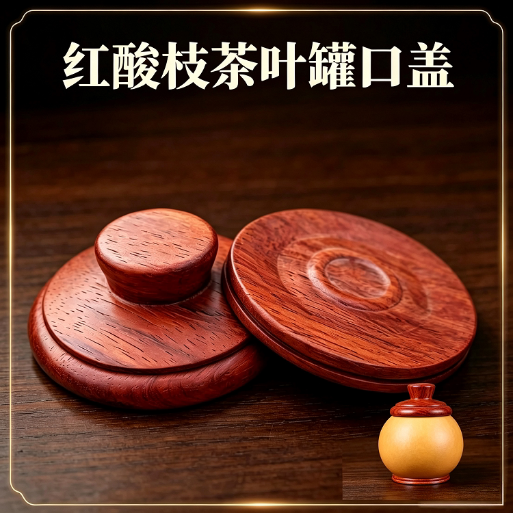 葫芦茶叶罐镶口配件天然檀木茶罐盖子文玩单肚胡芦口盖摆件配饰