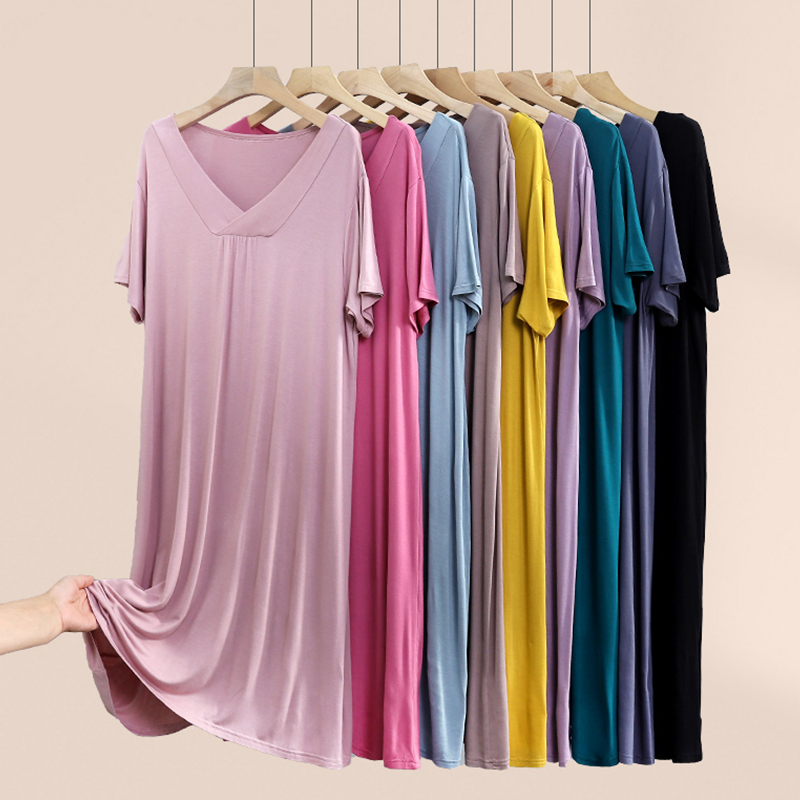 莫代尔连衣裙女夏高腰显薄款打底