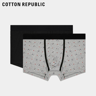 Cotton Republic/棉花共和国男中腰平角内裤莫代尔情侣内裤2条装