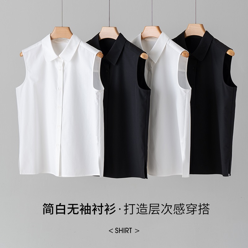 春夏秋娃娃领方领合身无袖衬衫女