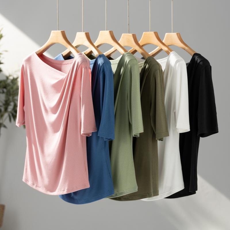 夏【蚕丝肌底衣】凉感薄免烫养肤罗纹短袖T恤法式斜荡领微宽松白,女装/女士精品,T恤,淘宝优惠券,粉丝福利购,淘宝优惠卷