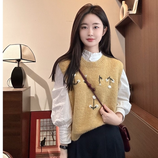 百搭宽松复古圆领无袖 时尚 Young 套头针织马夹Y5564 Niche