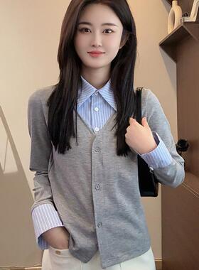 【Niche Young】浪漫 百搭假两件设计感小众复古气质T恤 QD10676