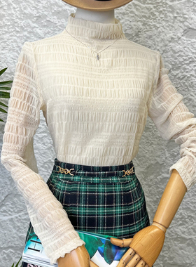 清仓捡漏~专柜撤柜【可系】C211076半高领网纱打底衫女春夏新款