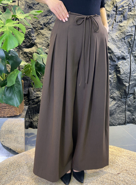 【可系】241049春秋阔腿裤女绑带复古休闲裤超宽松垂感拖地裤裙