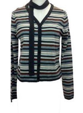 【可系】专柜251126春秋飘带条纹V领针织衫女洋气百搭开衫外套