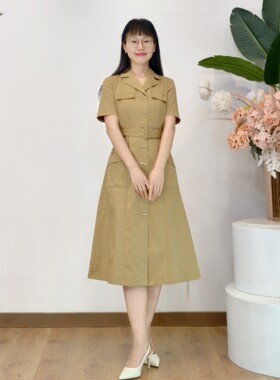 可路莎专柜232612夏季休闲风衣式连衣裙女收腰长裙