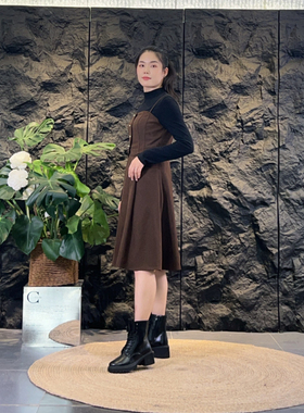 【可系】234707秋冬新款气质显瘦女神范吊带拼接假两件连衣裙女