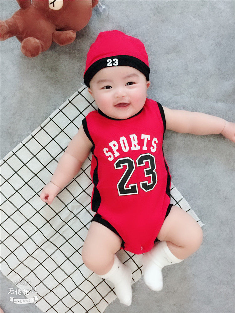 婴幼儿夏季无袖运动连体三角哈衣