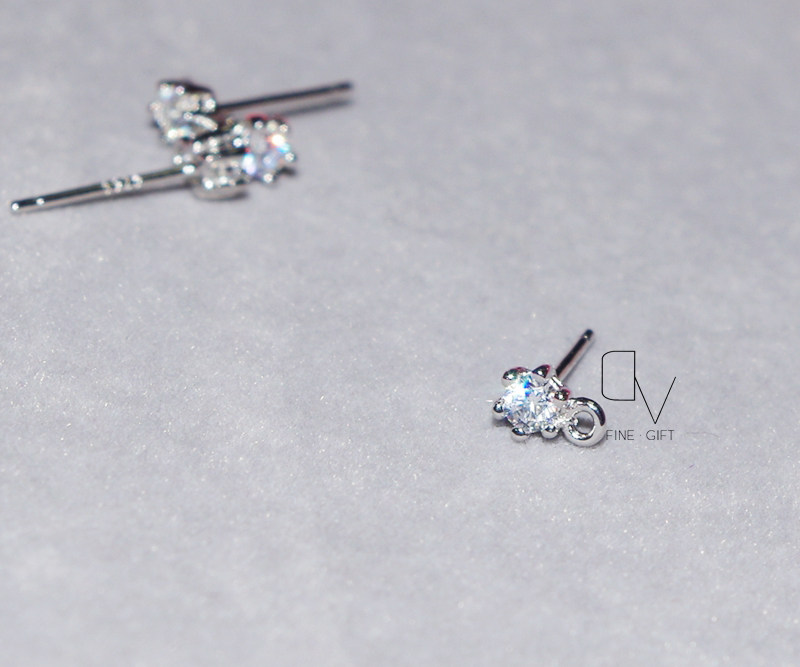 DIY耳环配件 S925纯银镀白金镶锆钻石六爪耳钉带圈百搭耳针3MM,饰品/流行首饰/时尚饰品新,针,淘宝优惠券,粉丝福利购,淘宝优惠卷