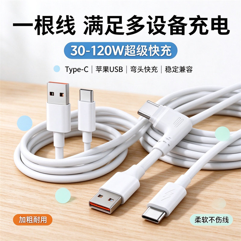 Type-C转USB转换转接笔记本电脑平板数据线双弯头60W120W超级快充