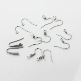 不褪色316钛钢不锈钢耳钩带珠弹簧压扁耳勾法国勾耳饰DIY耳环配件