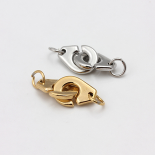 不褪色钛钢不锈钢镀18K金双扣手链扣子项链接头扣手工材料diy配件