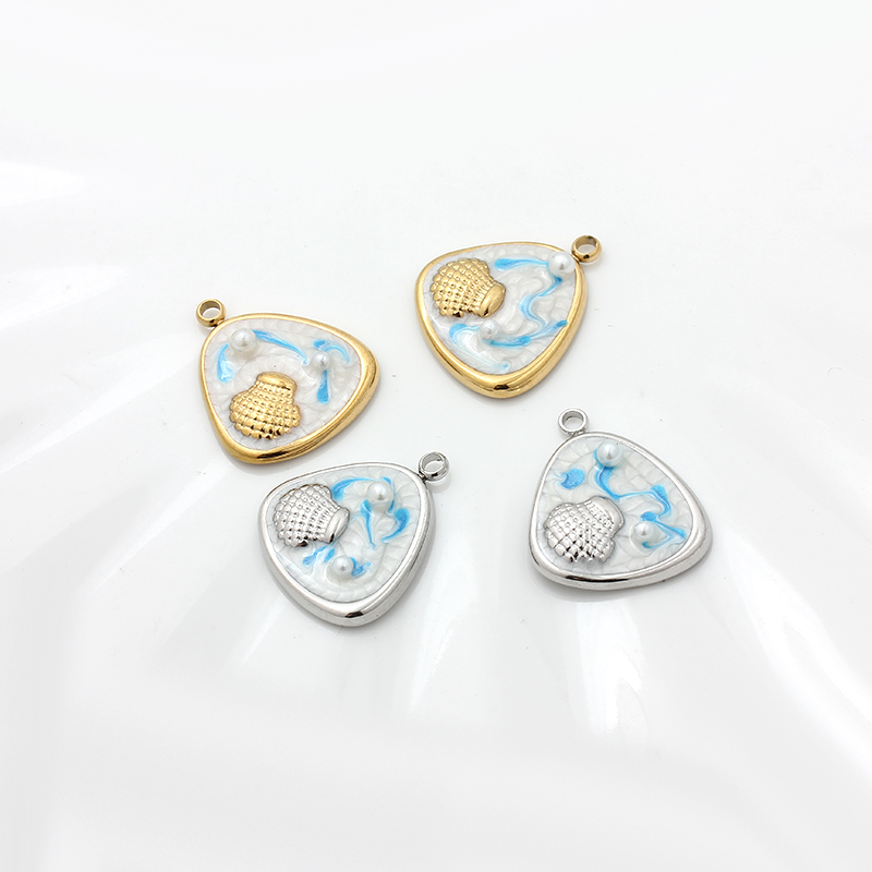 不掉色钛钢镀18K金滴油海贝挂坠