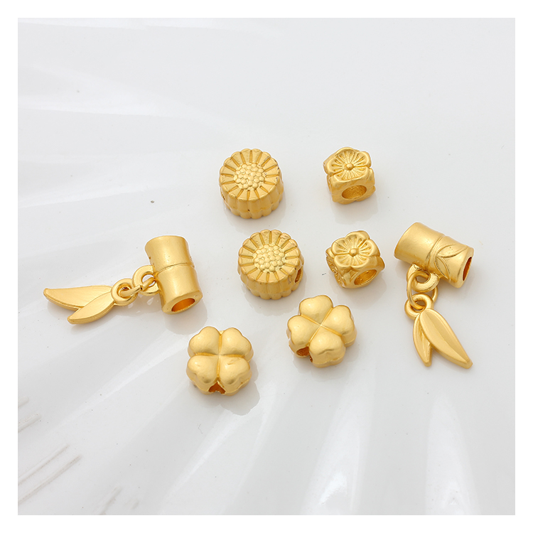 沙金哑金珠子双叶子竹节四叶草珠