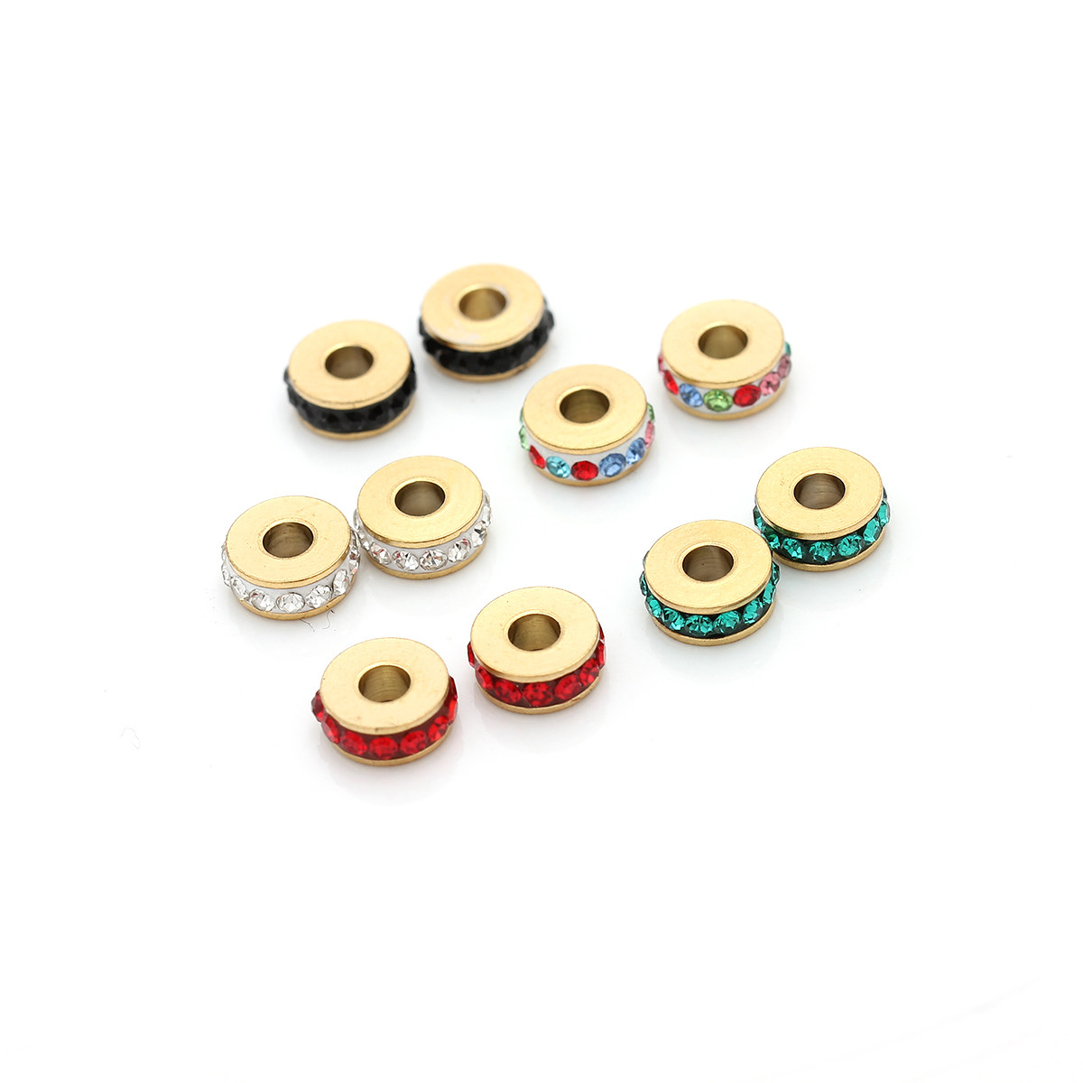 不掉色不锈钢钛钢真空镀18K金镶钻隔片6mm隔珠串珠材料diy配件