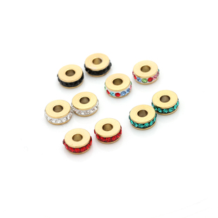 不掉色不锈钢钛钢真空镀18K金镶钻隔片6mm隔珠串珠材料diy配件