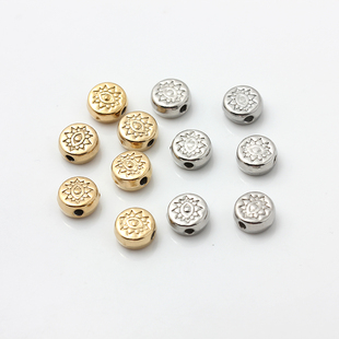 不掉色304钛钢不锈钢扁圆珠眼睛珠真空镀18K金散珠小隔珠DIY配件