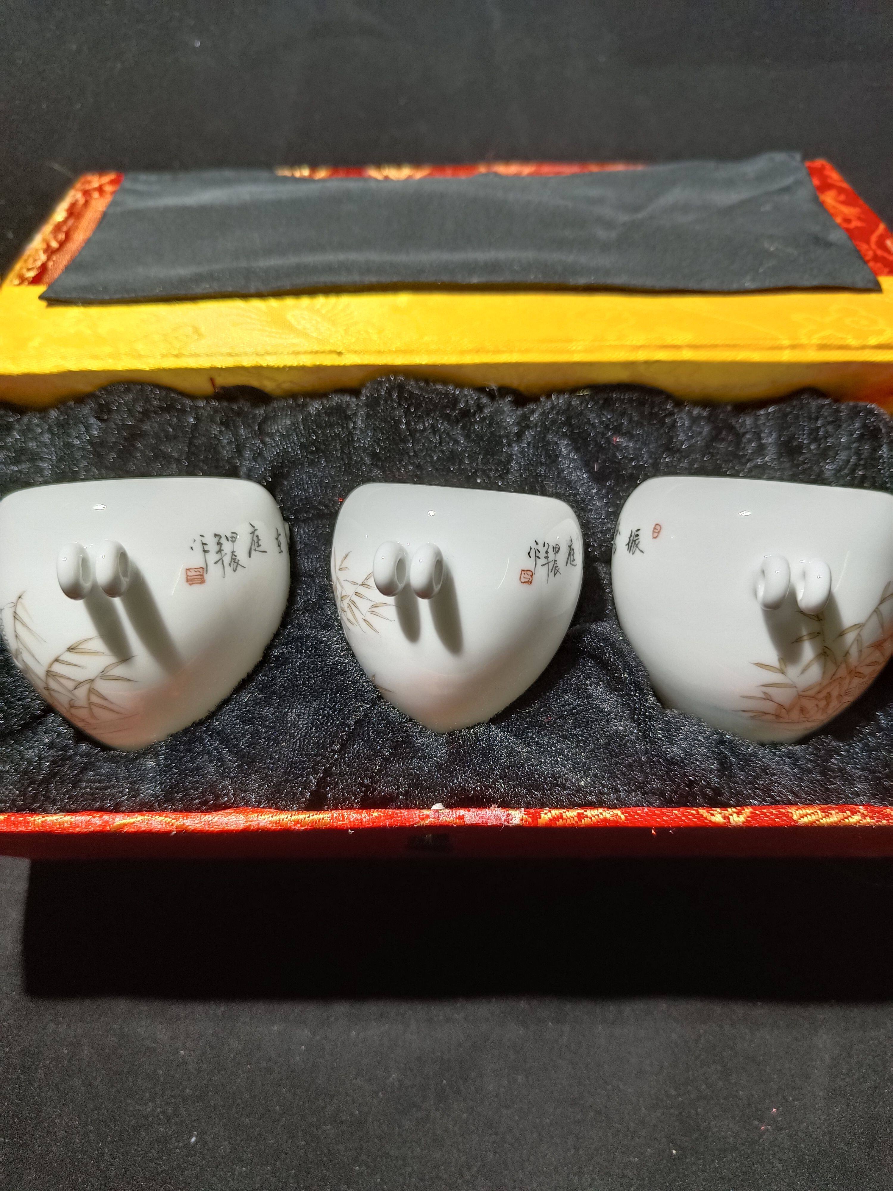 九正堂画眉平肩杯鸟食罐食缸,手绘白鹭图,适合36广式画眉鸟笼