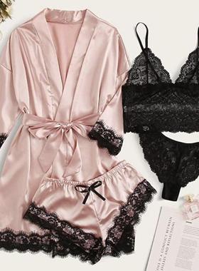 Women's suspender sexy lace pajama set女吊带性感蕾丝睡衣套装