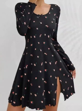 Pit striped floral women's pajamas sexy suspender nightgown