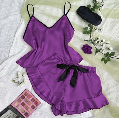 Sexy sleepwear silk camisole vest+shorts set女吊带短裤睡衣