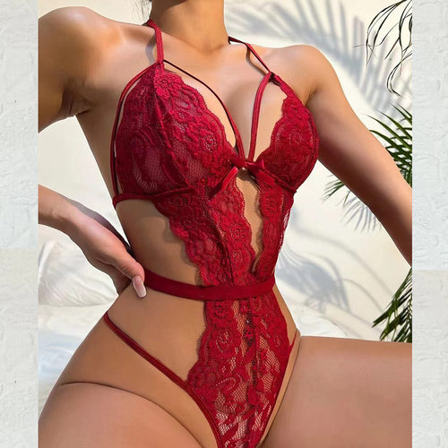 Sexy lace jumpsuit lingerie夜店派对女吊带睡衣性感制服连体衣