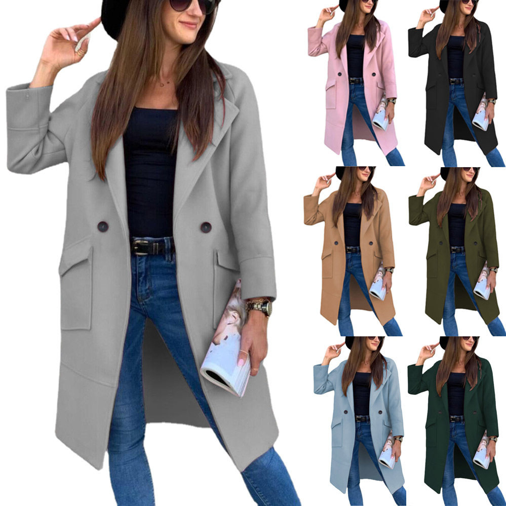 Women's autumn/winter solid color woolen coat女纯色毛呢外套