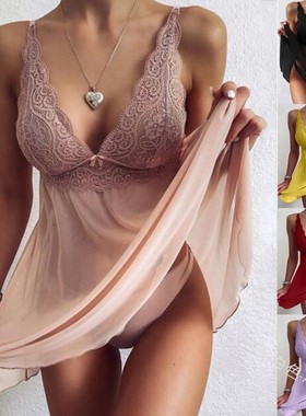 Women lace transparent suspender nightgown女蕾丝透明吊带睡裙