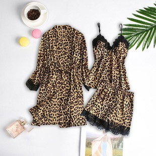 print lace camisole Women set女豹纹睡衣套装 leopard pajama