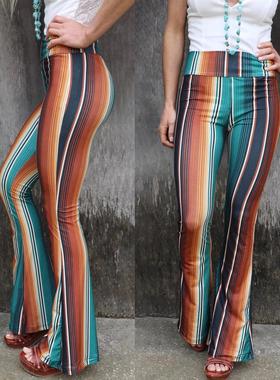 Women's printed tight high waisted pants with flared bottoms