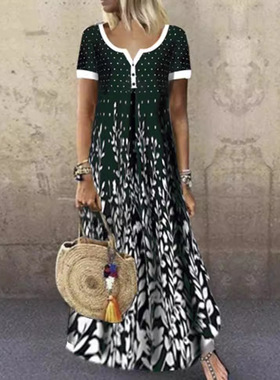 5XL plus size women cotton printed short sleeved dress连衣裙