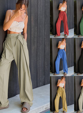 Women's long pants with loose fit, high waist, and wide legs