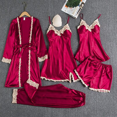 Five piece set pajamas with chest cushion and sexy suspender