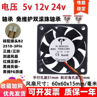 RD告警 全新60x60x15mm FG测速 双滚珠6015 三线散热风扇 6cm厘米