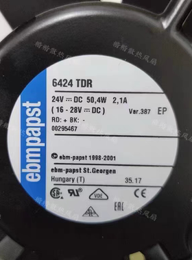 EBMPAPST风机 6424 TDR 24V 2.1A 50.4W 17CM 变频器高端设备风扇