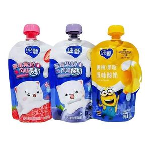 1-2月产蒙牛纯甄酸奶自立袋蓝莓草莓黄桃味果粒酸奶150g吸吸酸奶