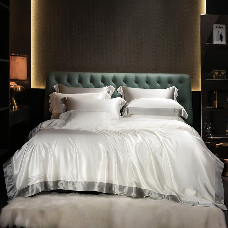 28姆米白色真丝四件套100桑蚕丝床单丝绸绸缎公主风被套床上用品