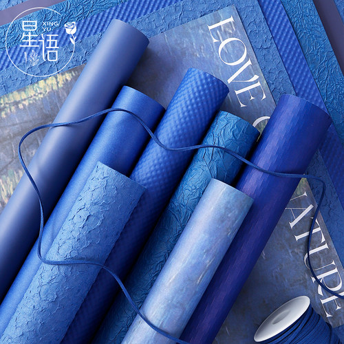 蓝色油画系列包装纸鲜花包花纸