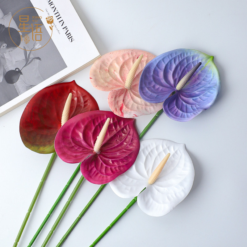 年宵花仿真材料包装高品质仿真红掌春节福桶花艺插花装饰干花假花