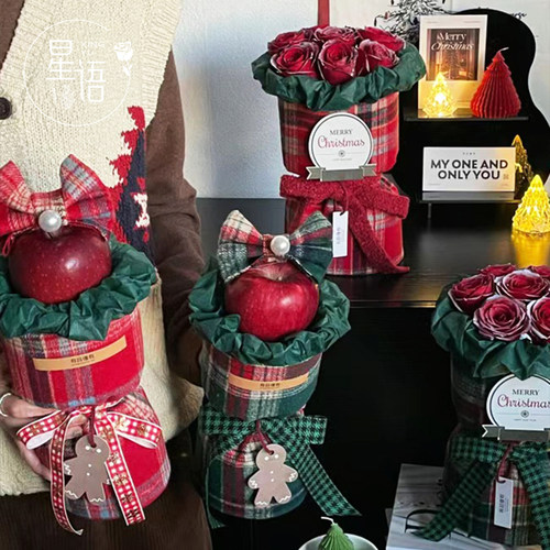 圣诞节小香风英伦格子布包花布