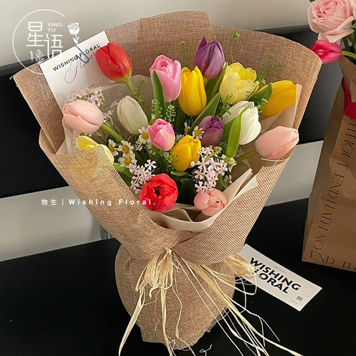 天然亚麻布网纱白色手工鲜花包装